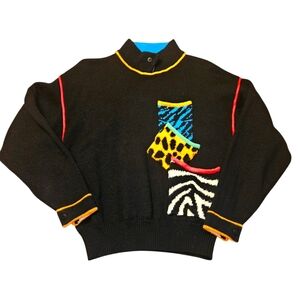 80's OBERMEYER Neon Sweater Tic Tac Animal Print